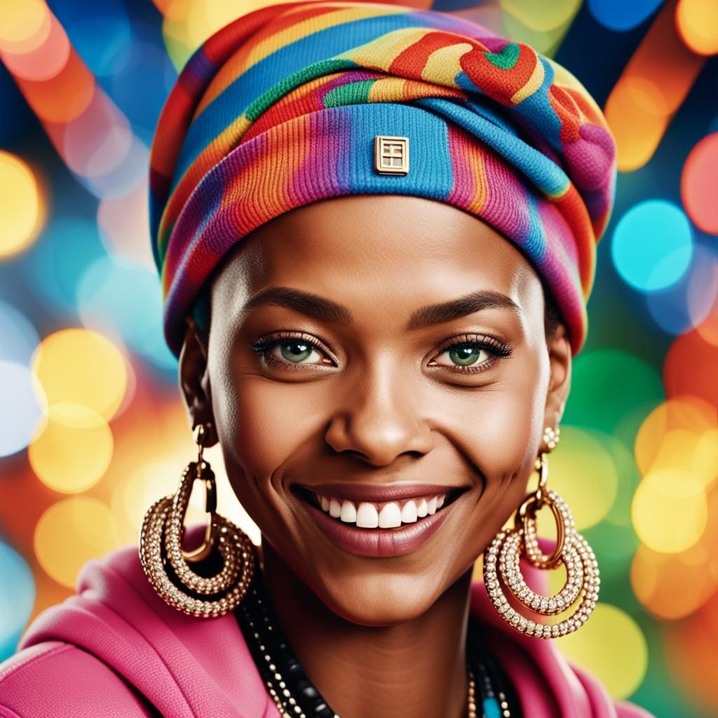 Smiling Hip Hop Woman in Vibrant Digital Portrait
