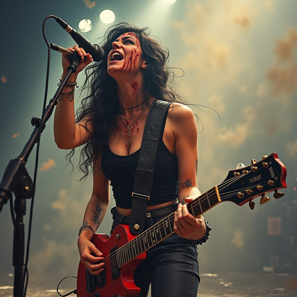 Hard Rock Band Live Performance in Digital Art Style