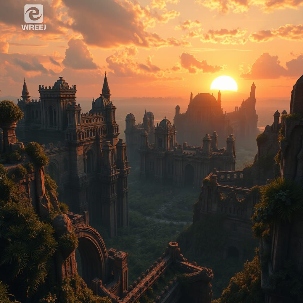 Ancient Cityscape at Sunset in Unreal Engine 5 Style