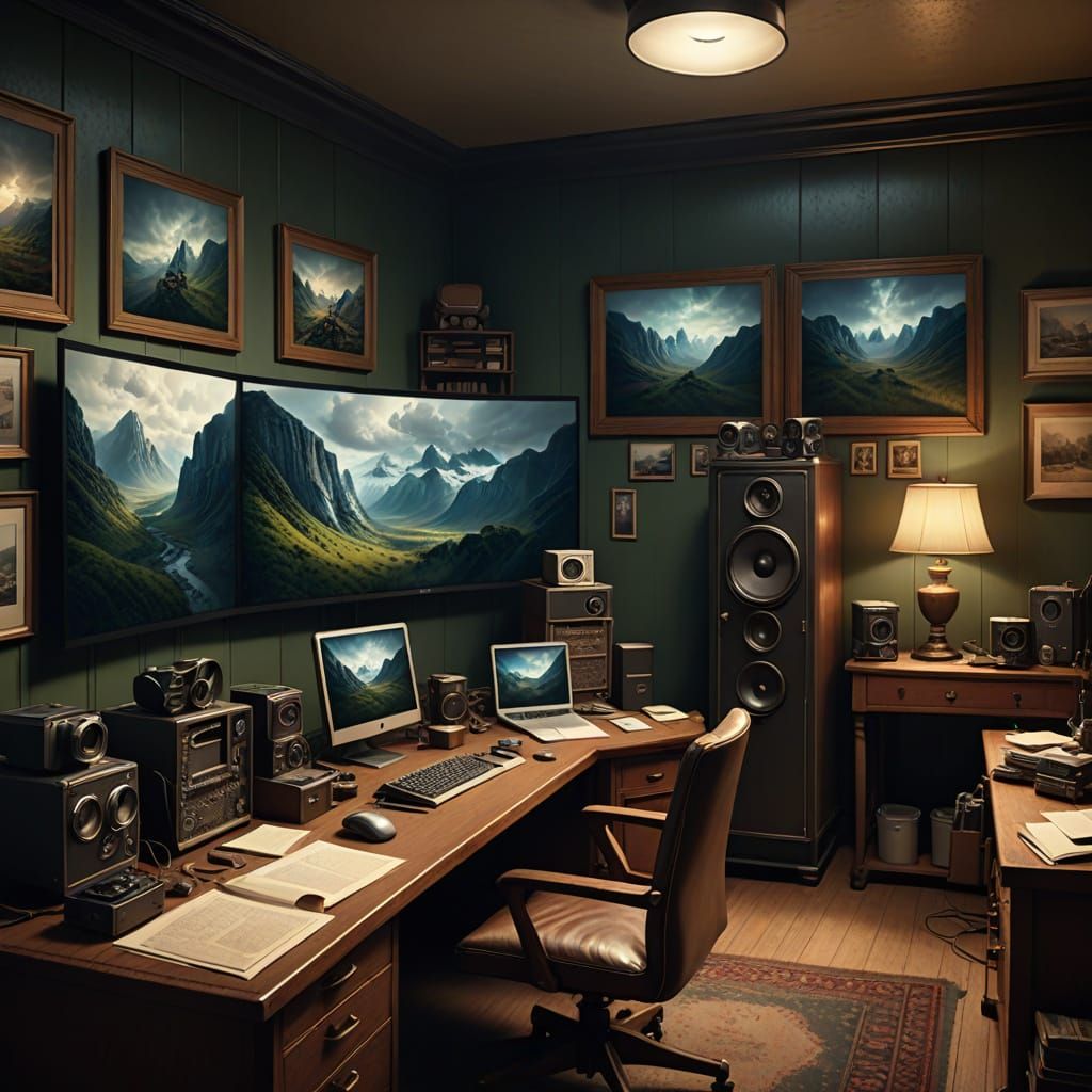 1940s Advertising Office with Modern Tech