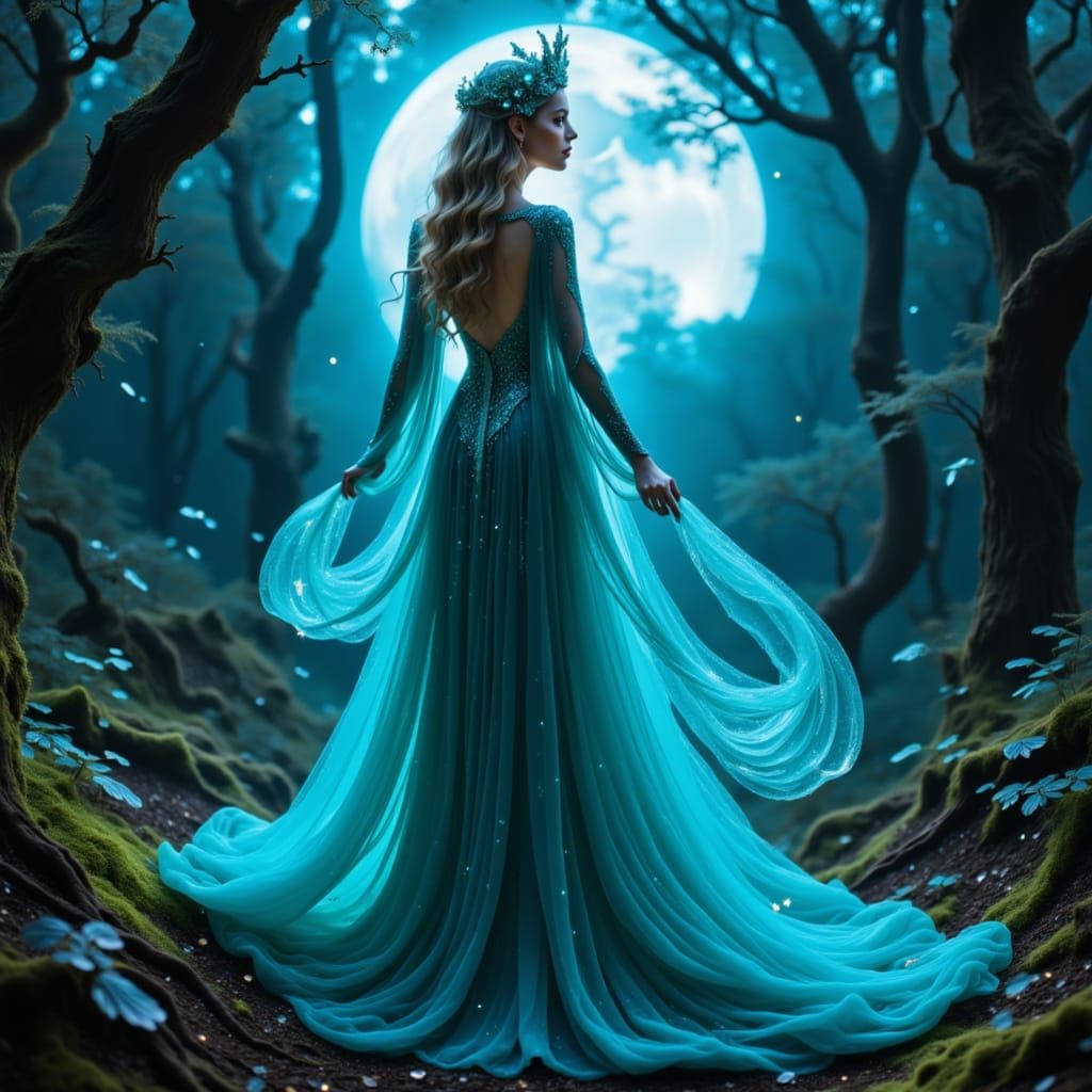 Ethereal Elf Fairy in Bioluminescent Forest