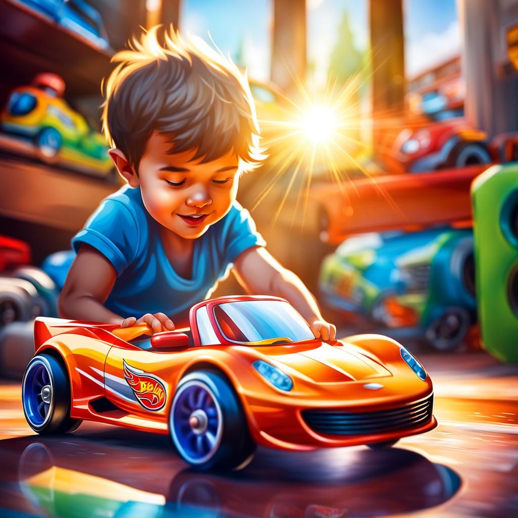 Boy playing with a car toy