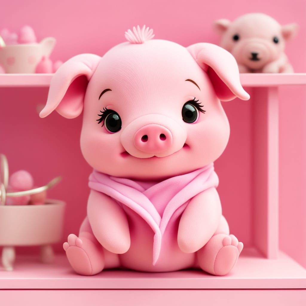 Kawaii Pink Piglet on Pink Shelf