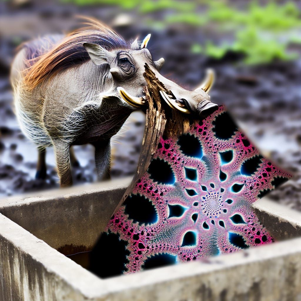 Warthog with a Pink Mohawk Barfs a Fractal Art Meat Log into...