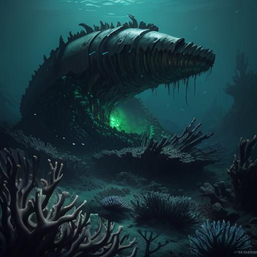 Imposing Barnacle Horror in Bioluminescent Deep Sea