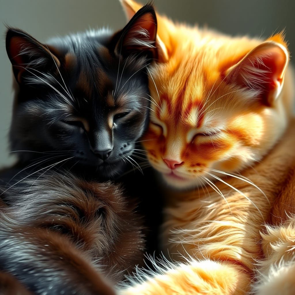 Two Feline Friends Cuddled in Warmth