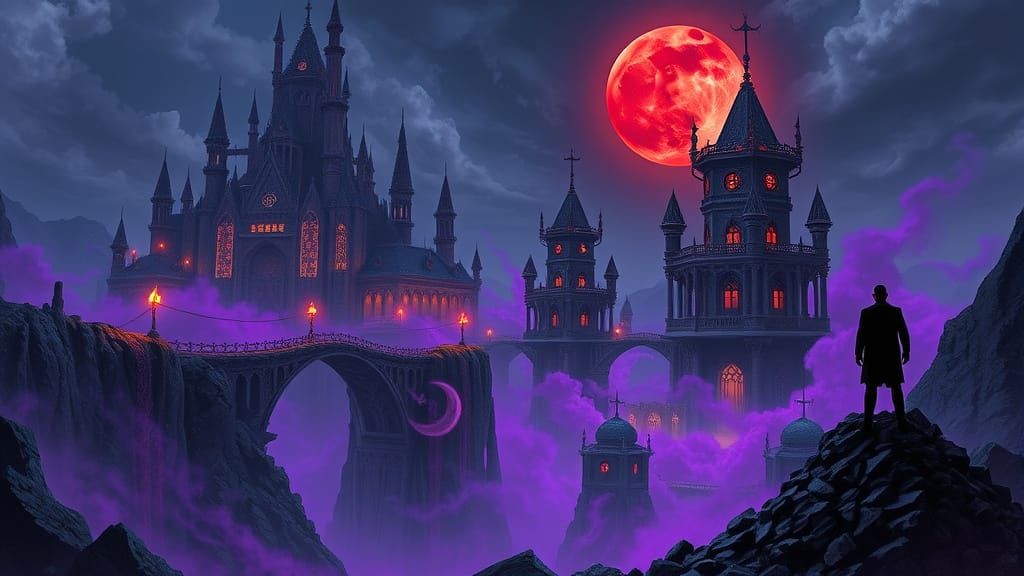 Extravagant Lair on Mysterious Island Under Blood Red Moon