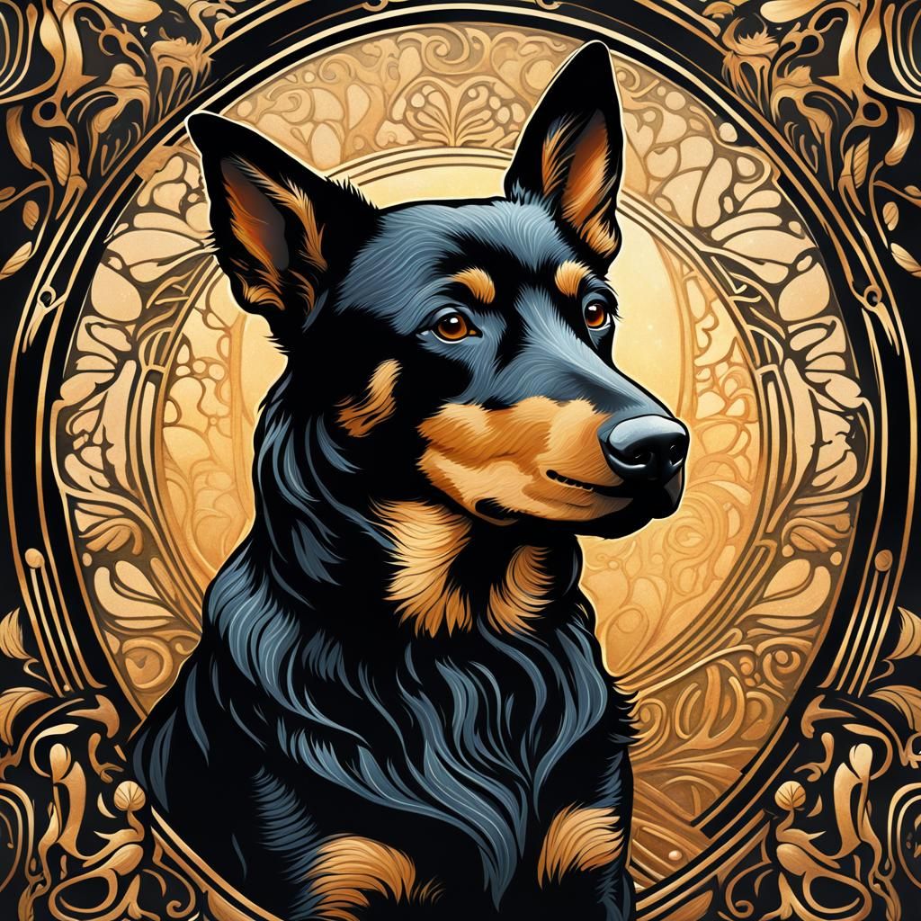 Art Nouveau Kelpie Portrait in Comic Book Style