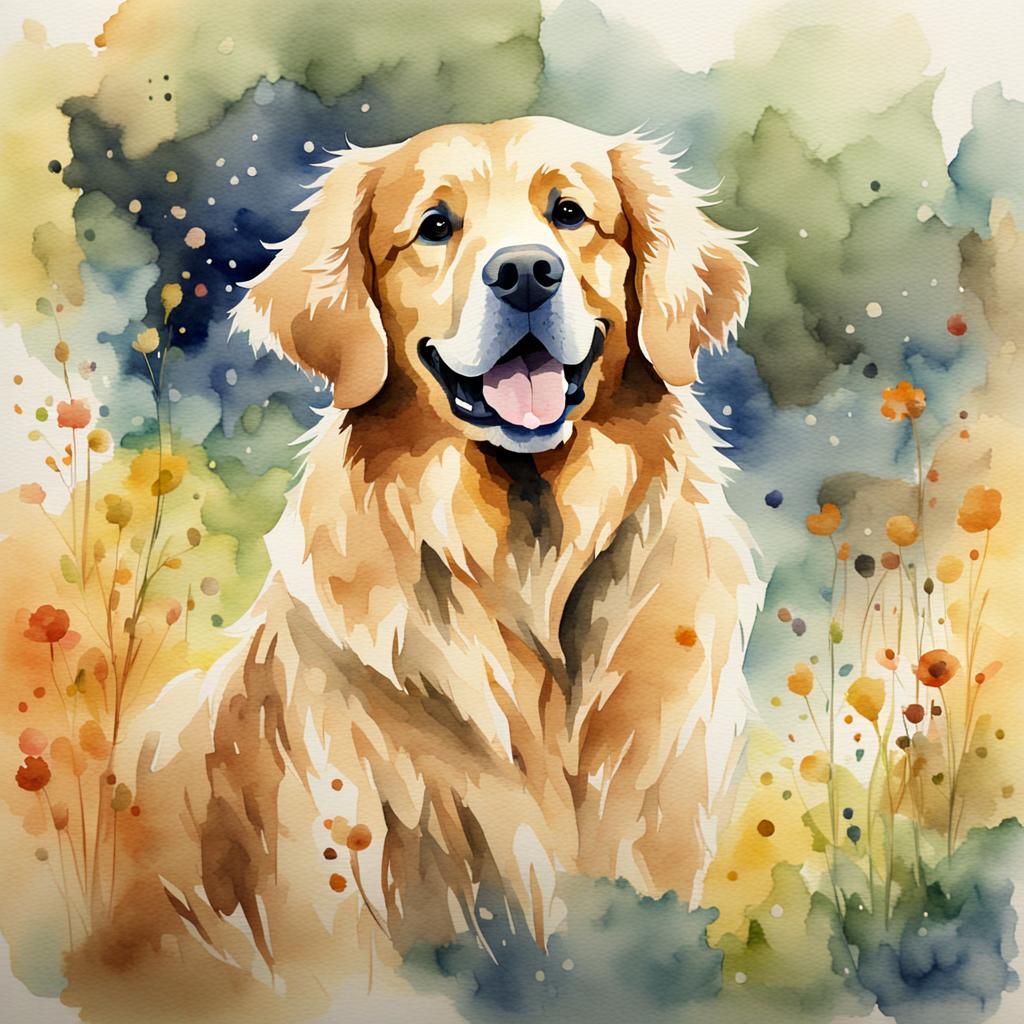 Adorable Golden Retriever Watercolor Painting