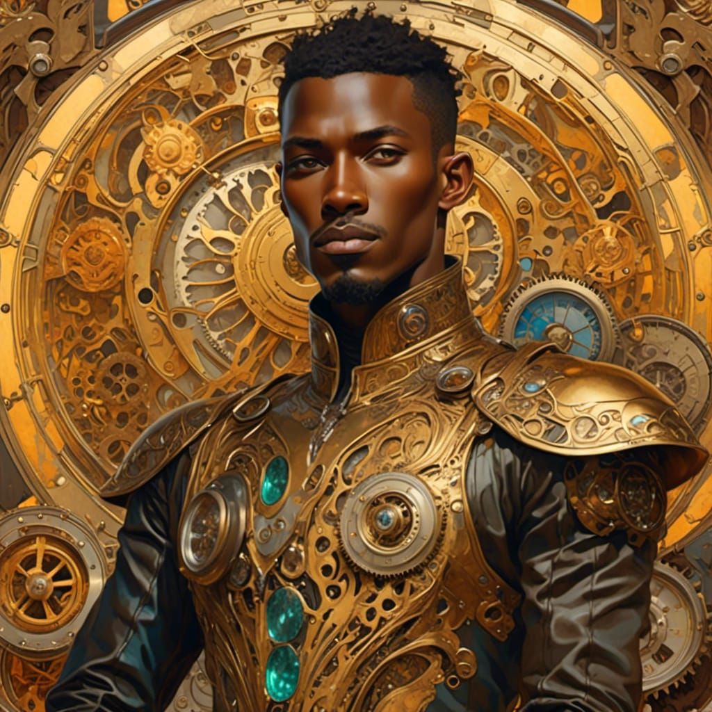 Steampunk Art Nouveau Android with Clockwork Limbs