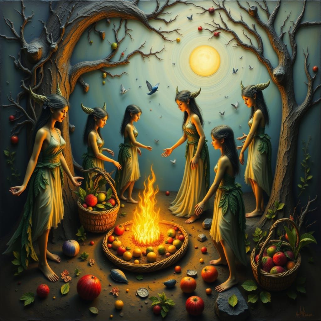 Mystical Harvest Festival With Ethereal Beings Dancing