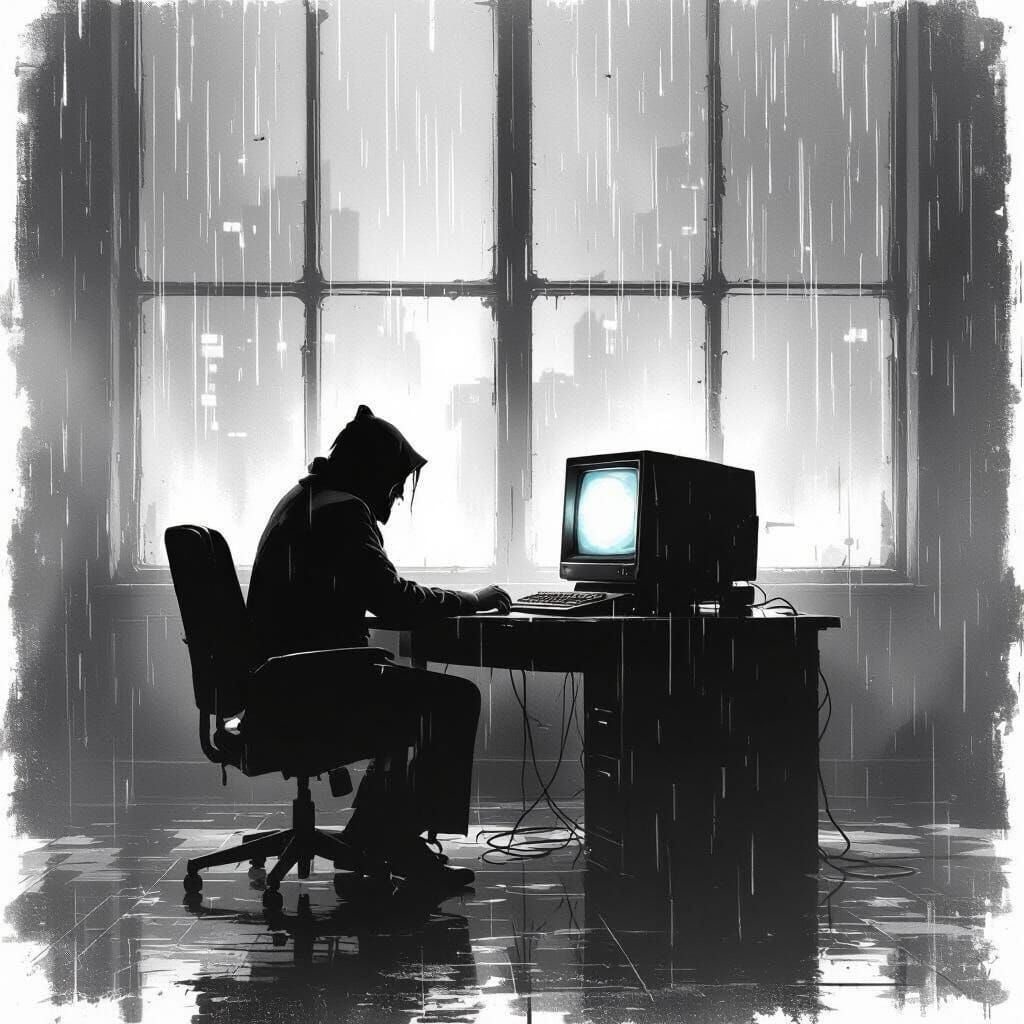 Mystical Film Noir Office Scene in Monochrome