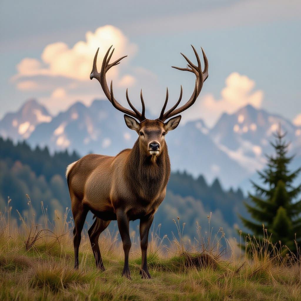 Luminous Deer in Moonlit Lake with Star Antlers