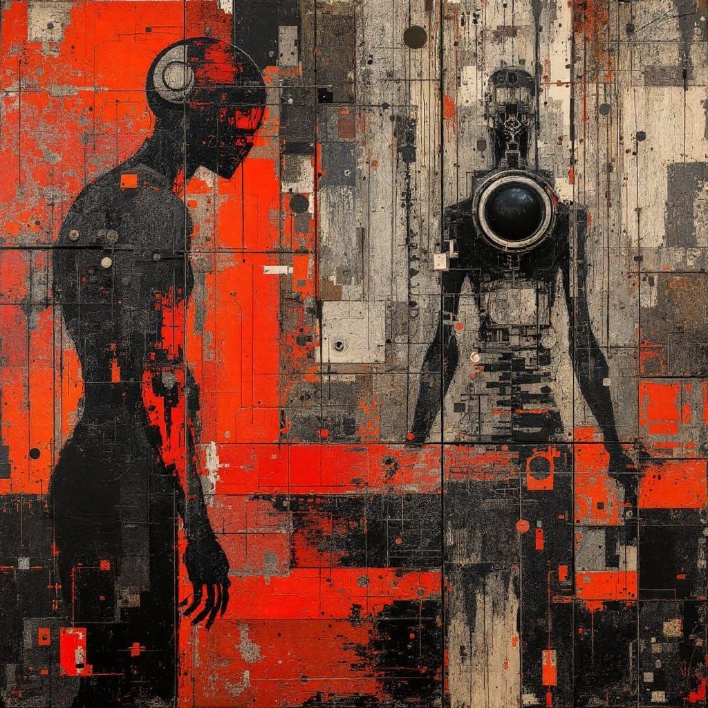 Abstract Panels of Shame in Burnt Crimson on Padauk