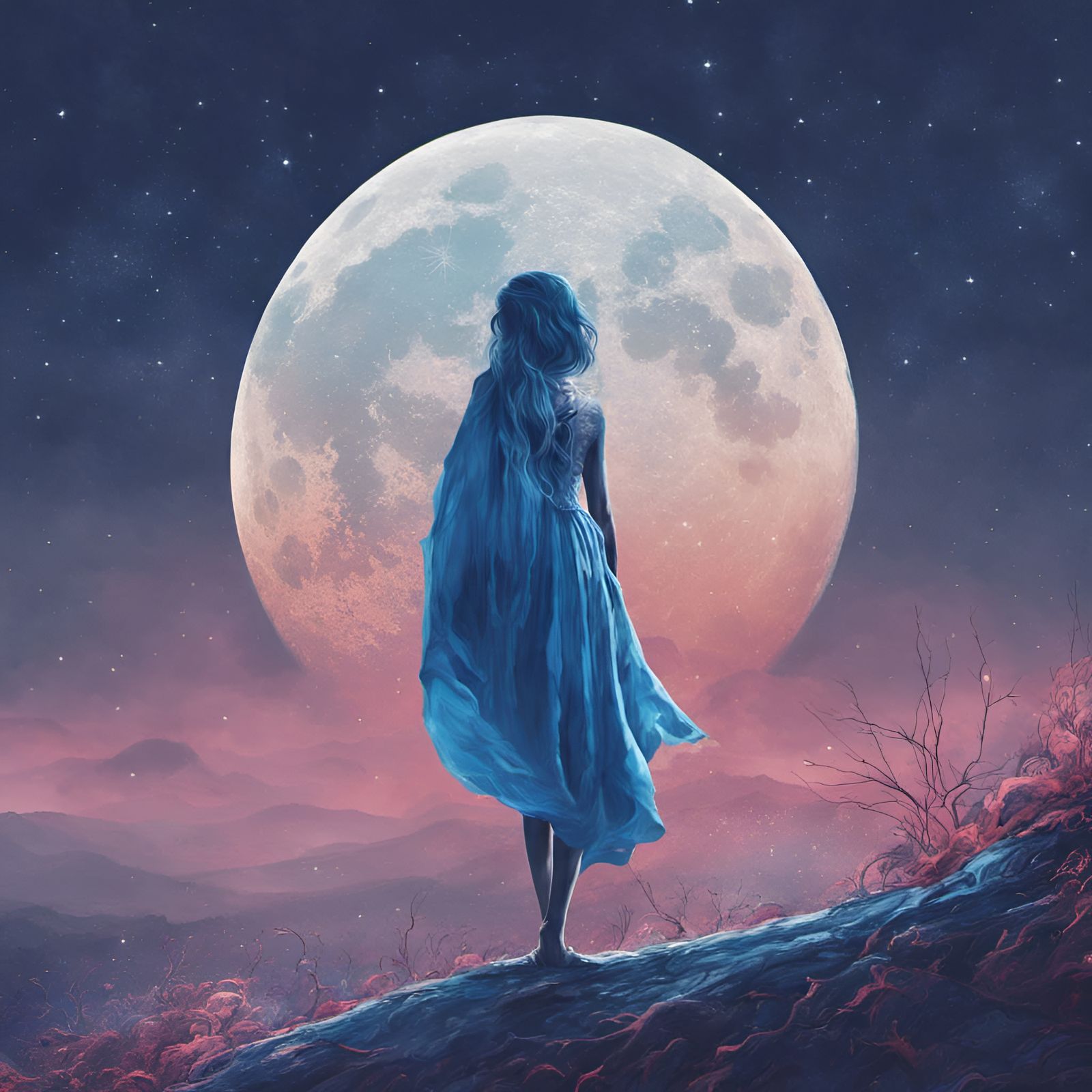 Surreal Blue Moon Dreamscape in Digital Art