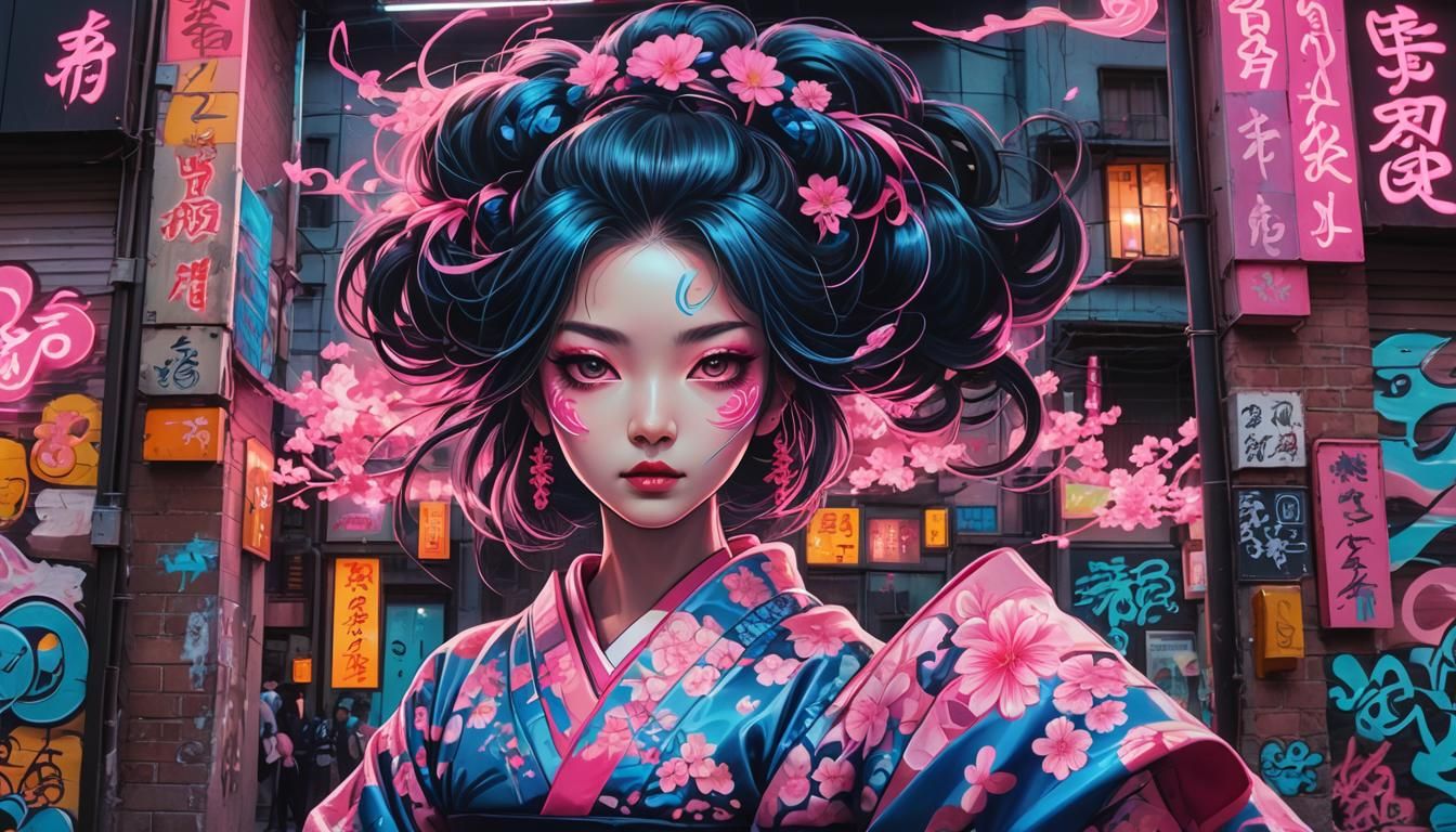 Alien Dancer in Cyberpunk Cityscape