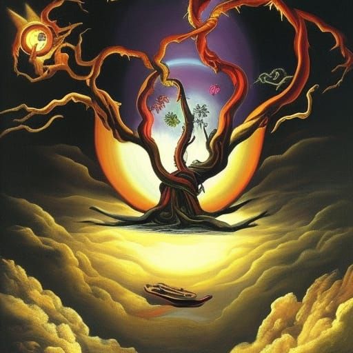 Fractal Surrealist Tree of Knowledge in Oil