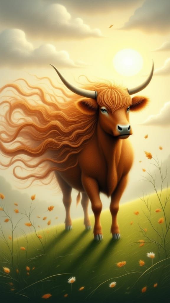 Highland Cow Enjoys Breezy Hilltop Vista