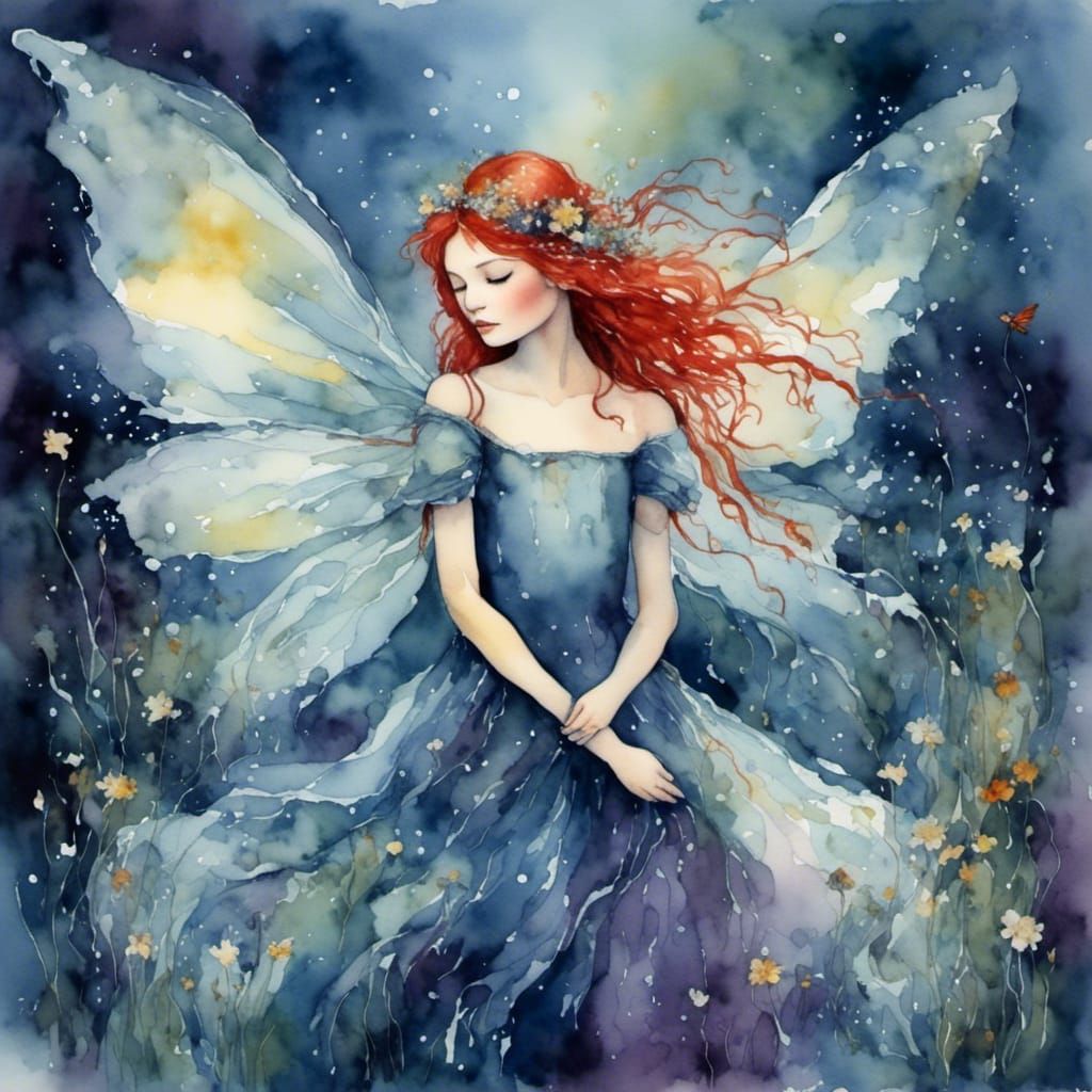 Red-Haired Woman Defies the Storm