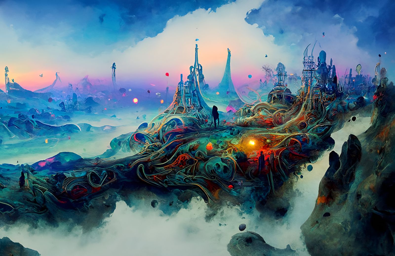 Psychedelic Extraterrestrial Landscape in Vaporwave Style