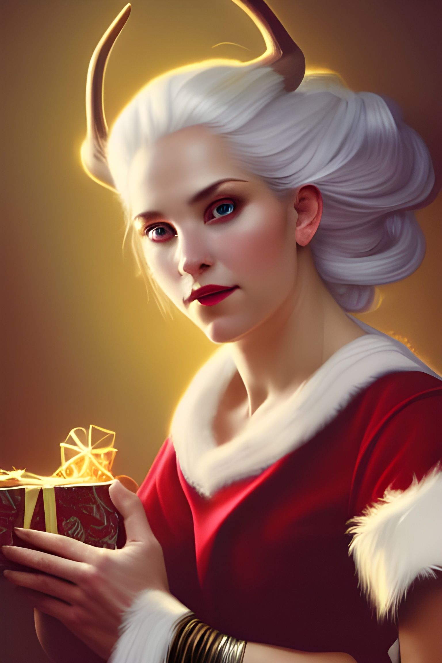 Festive Santa Woman Portrait in Art Nouveau Style