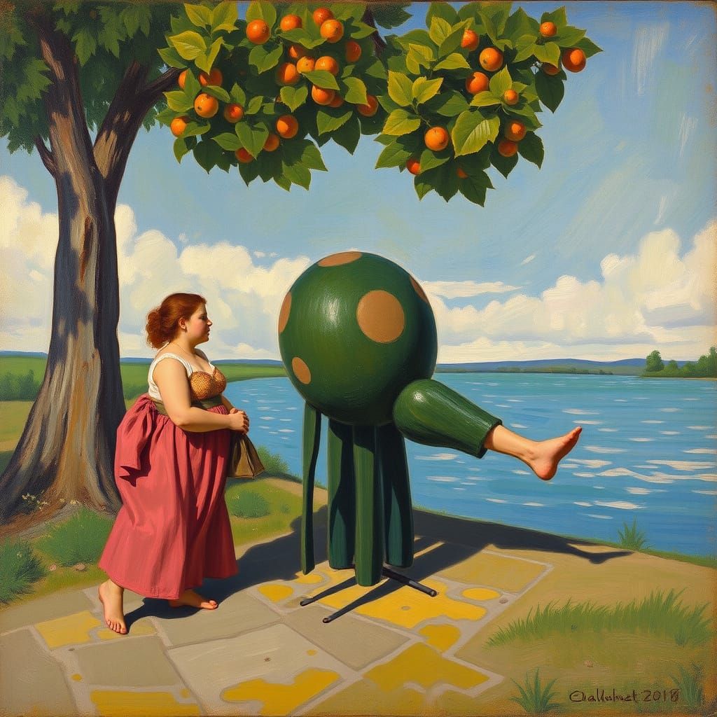 Ballerina Against Overweight Enemies in Gauguin & Monet Styl...