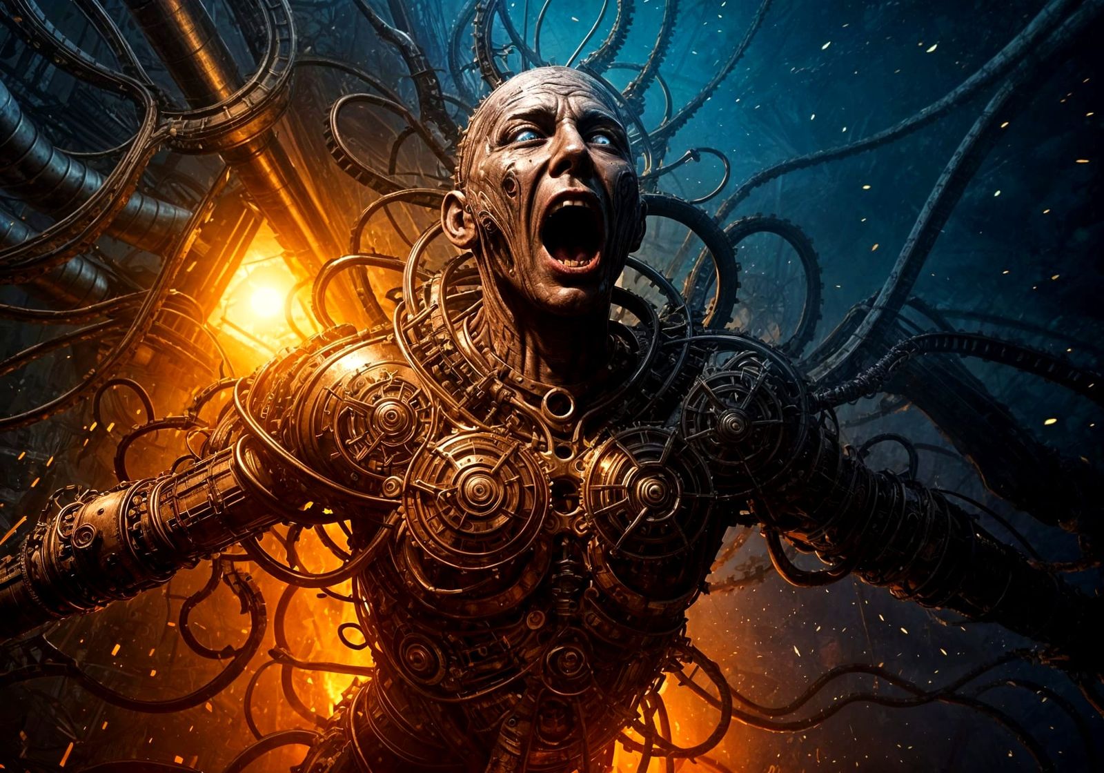 Human Confronts Dystopian Machine in Menacing Steampunk Horr...