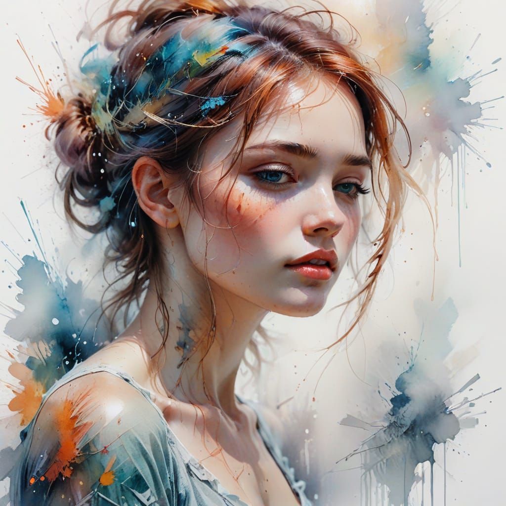 Delicate Woman in Watercolour: Ethereal Pastel Portrait