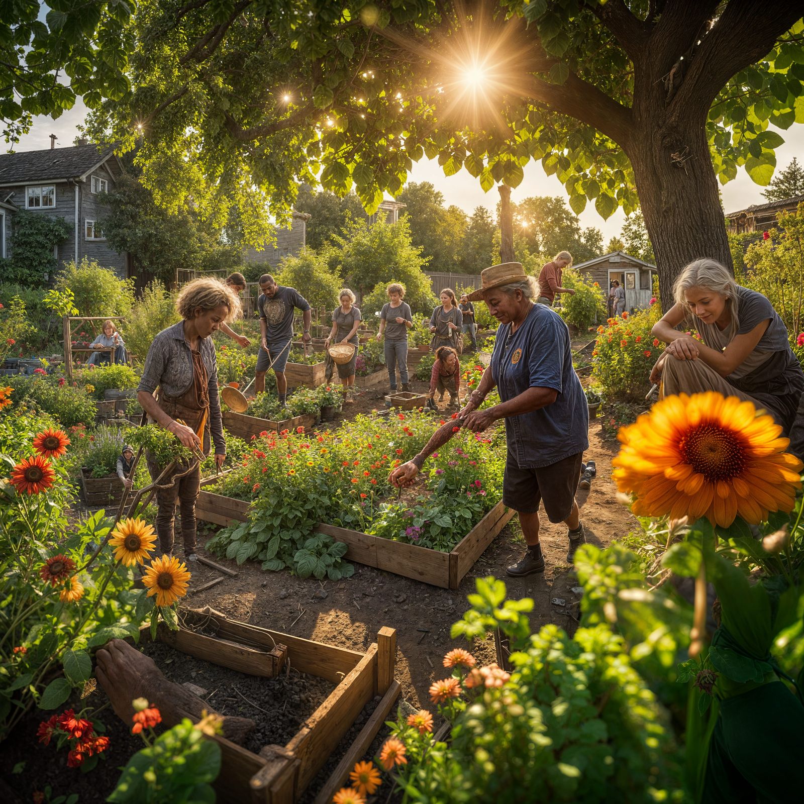 Community Garden: A Hyperrealistic Scene of Joyful Collabora...