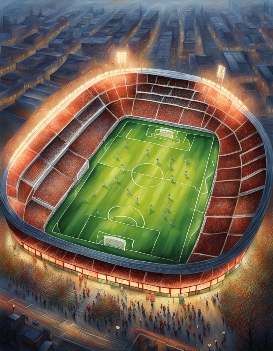 Soccer Stadium in Folk Art Illustration Style