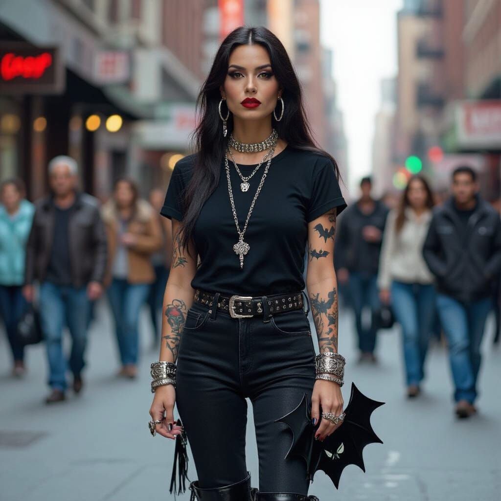 Gothic Native American Woman in Cityscape