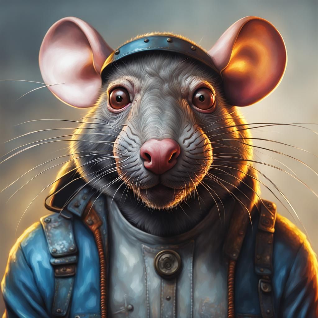 Hyperrealistic Rat Man Portrait in Splash Art Style