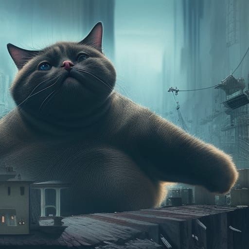 Extremely Overweight Cat in Digital Matte Painting