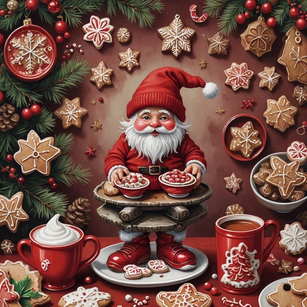 Festive Gnome with Cocoa in Candy Art Style