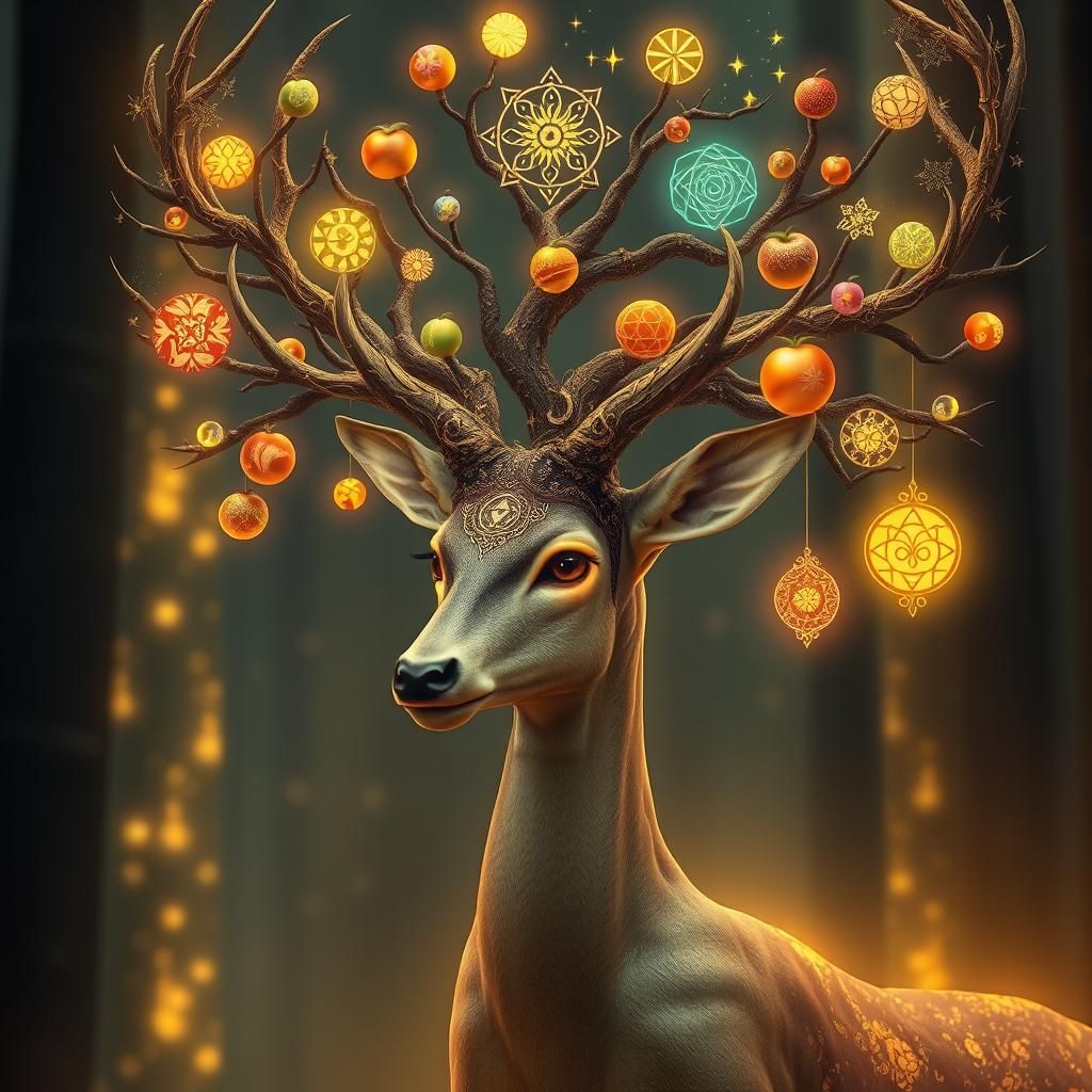 Ethereal Deer Lady in Mystical Forest
