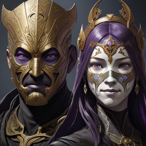 Art Nouveau Masks: Smiling and Sad, Dark Fantasy