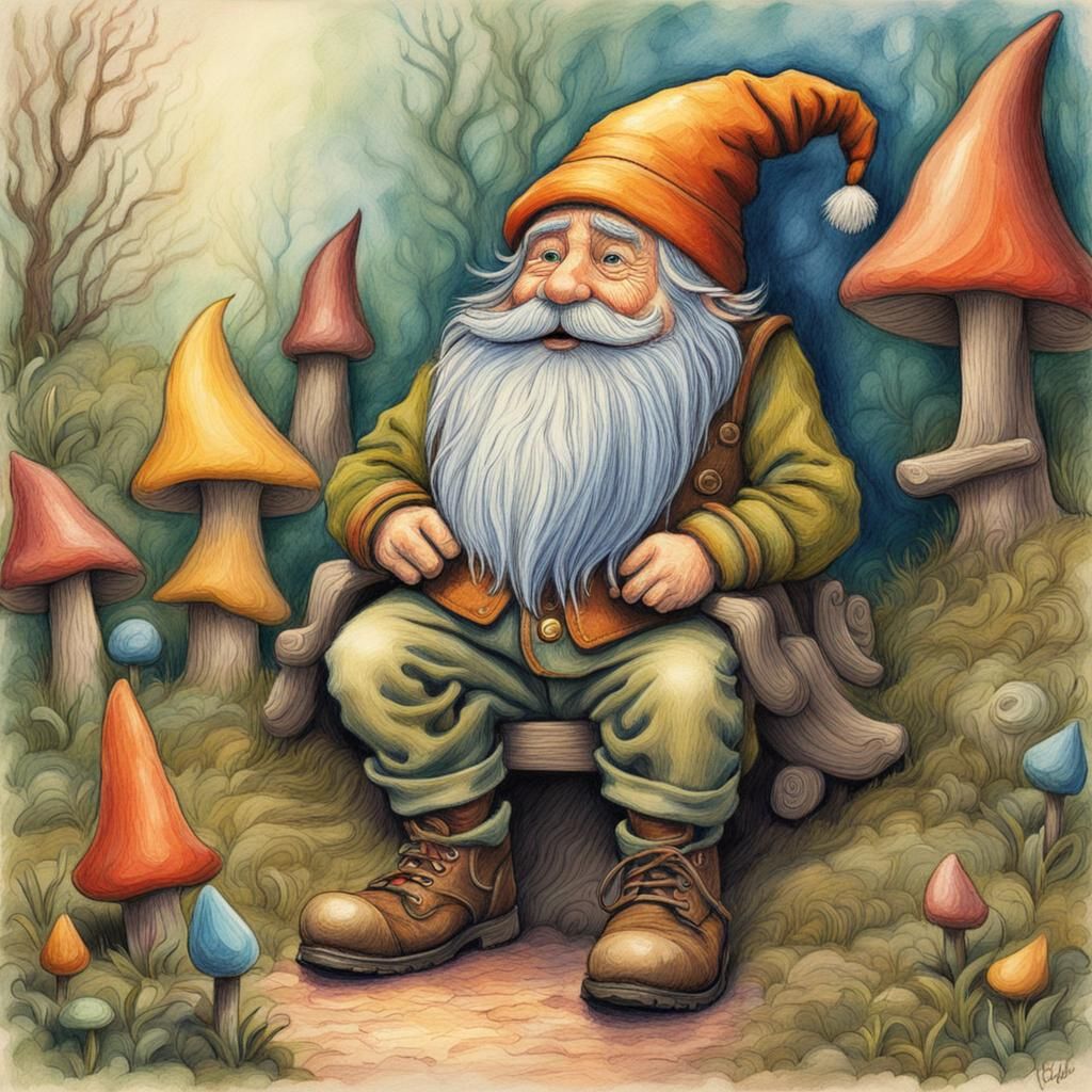 Vibrant Earthy Whimsy: Long-Shot Gnome Portrait