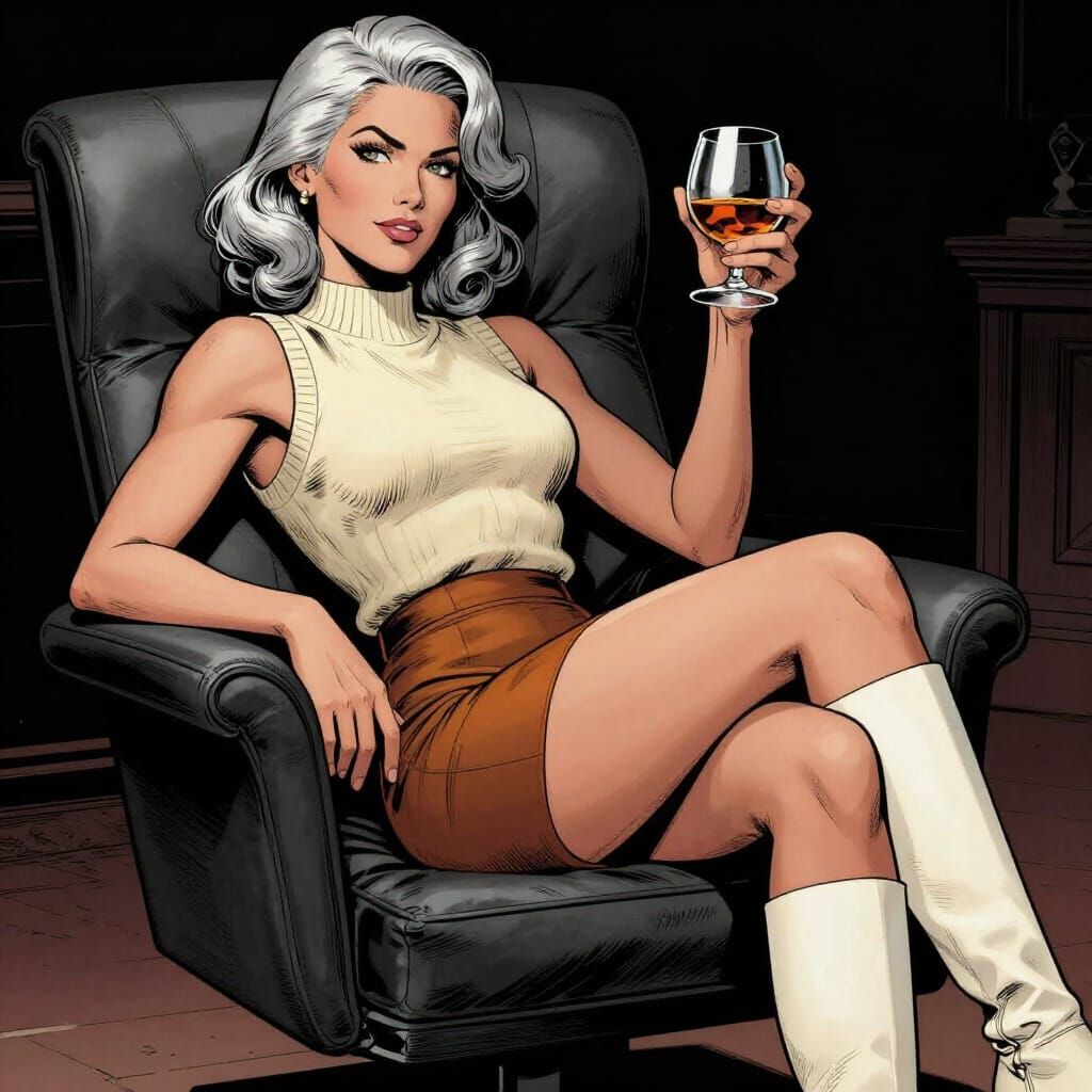 Elegant Woman in 1960s Fashion Holding Brandy
