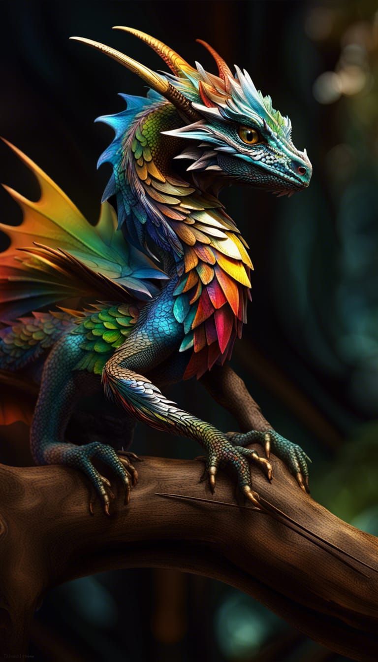 Colorful Feathered Dragon Portrait in 3D
