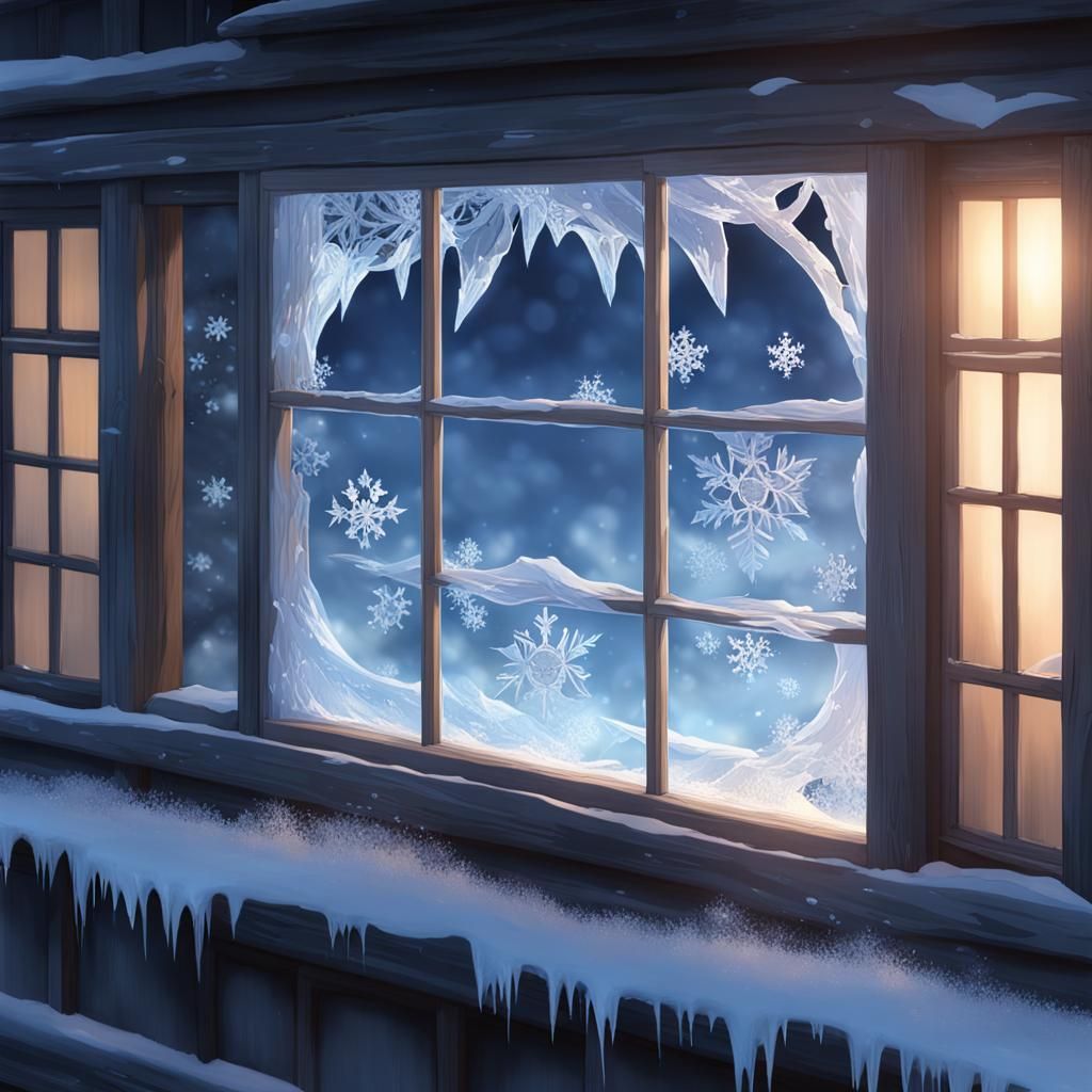 Jack Frost's Icy Window Art in Anime Style