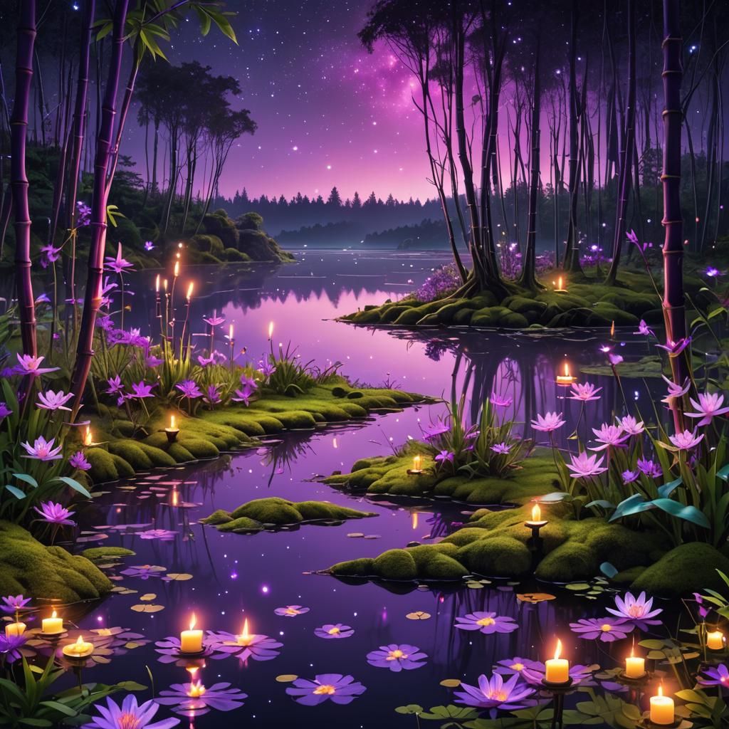 Enchanted Forest: Mermaids Under Starry Sky