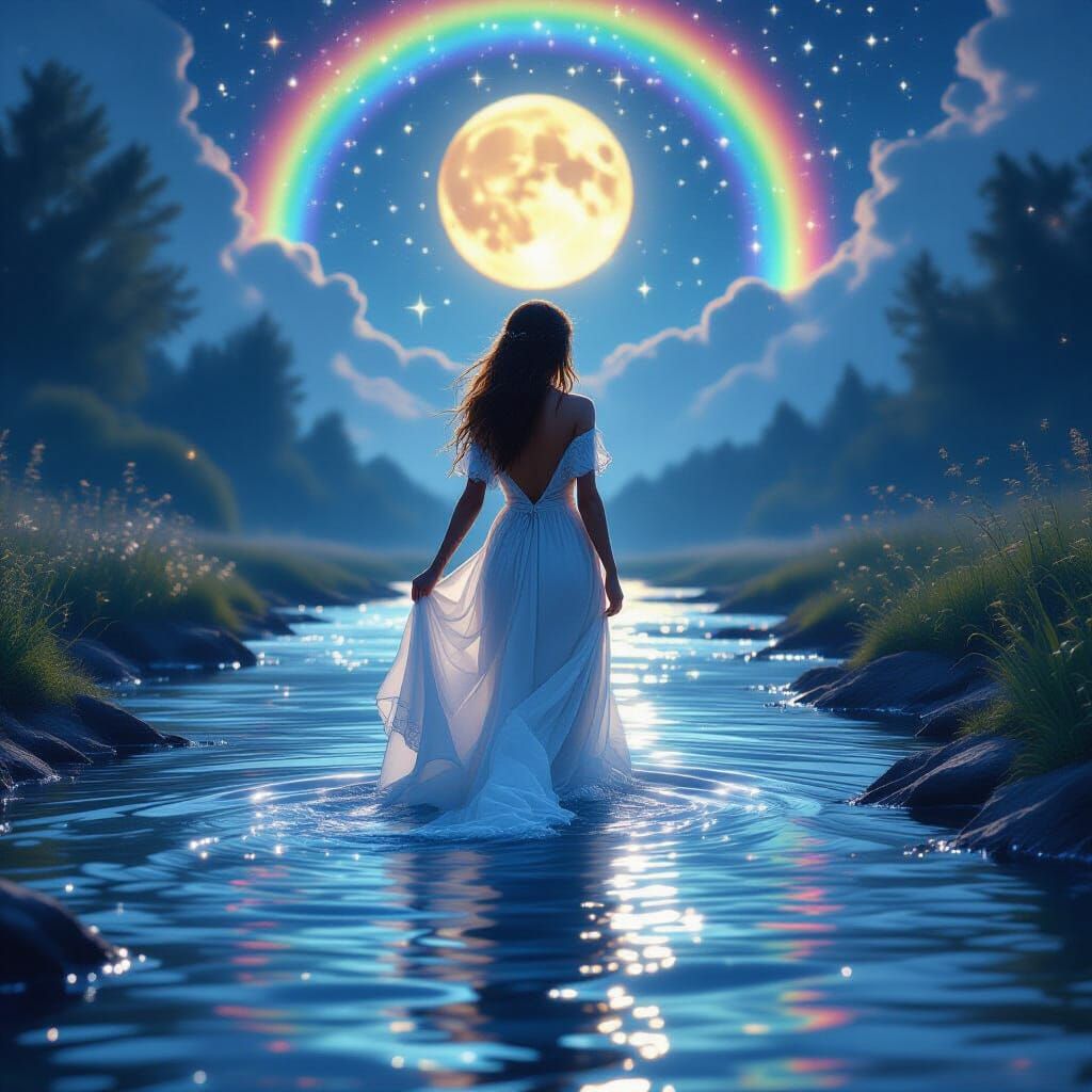 Ethereal Woman in Cosmic River Fantasy Art