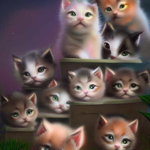 Cute Kittens in Detailed Fantasy Matte Painting