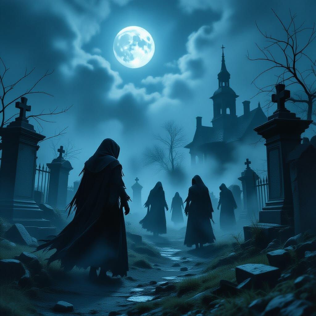 Ghouls Prowl Graveyard in Dark Realism Style