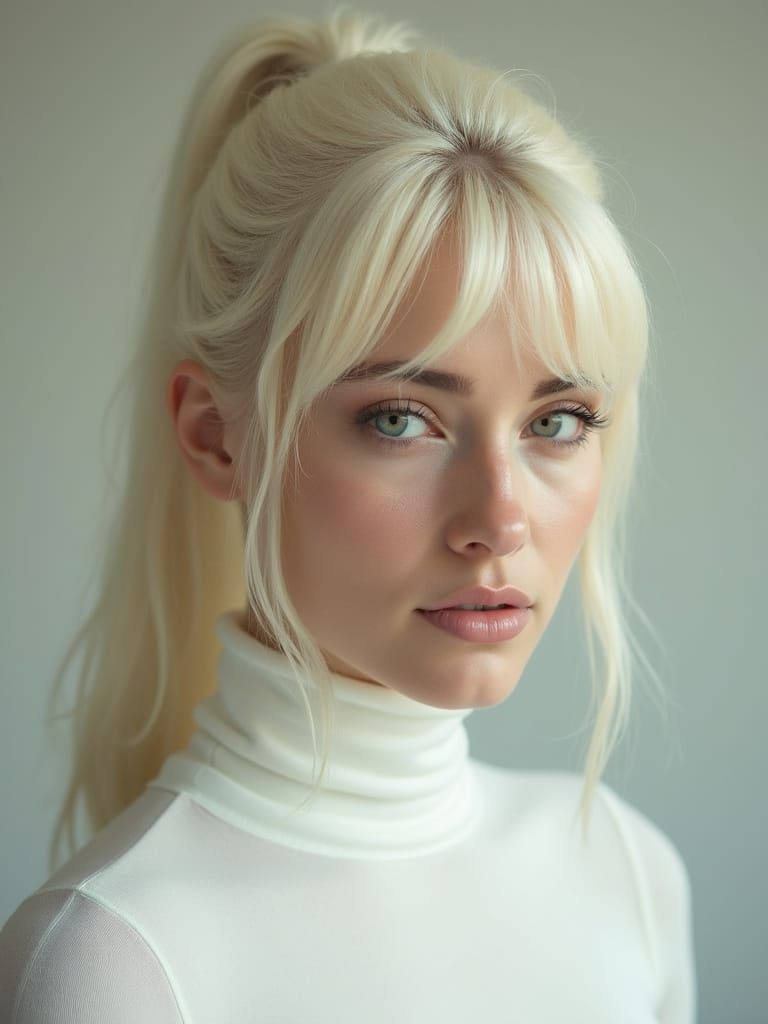 Serenely Lit Woman in Platinum Blonde Ponytail