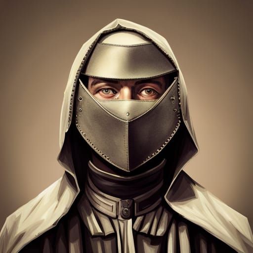 Iron Mask Portrait in Geometric Charcoal Style