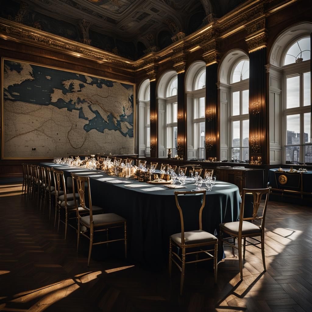 Steampunk Banquet in Dark Mansion, Cinematic Still