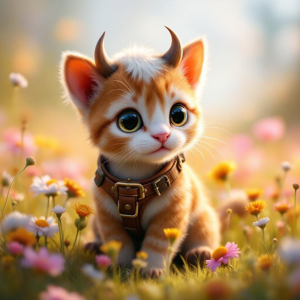 Cat-Cow Hybrid Calf in a Vibrant Meadow