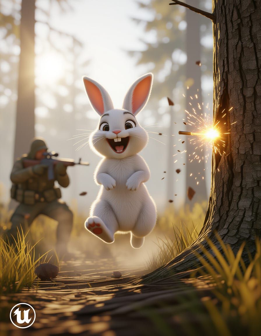 Cinematic Bunny Escape in Misty Forest