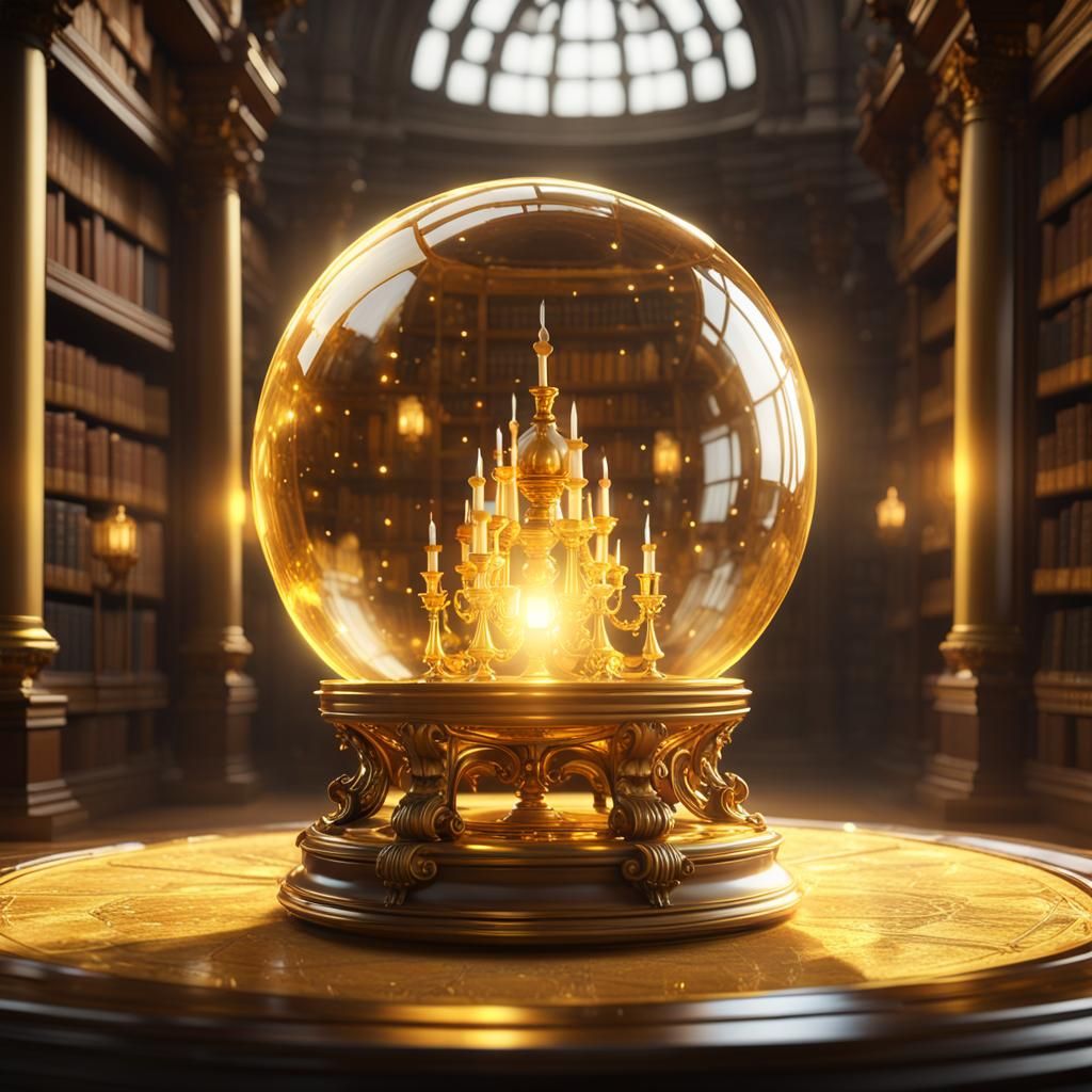Radiant Crystal Ball in Enchanted Library, 3D Render